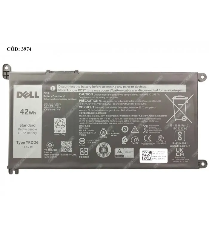 BATERIA DELL 11.4V---42Wh YRDD6 Chromebook 11 3000 3110 3120 3CELL 0YT39X ORIG.