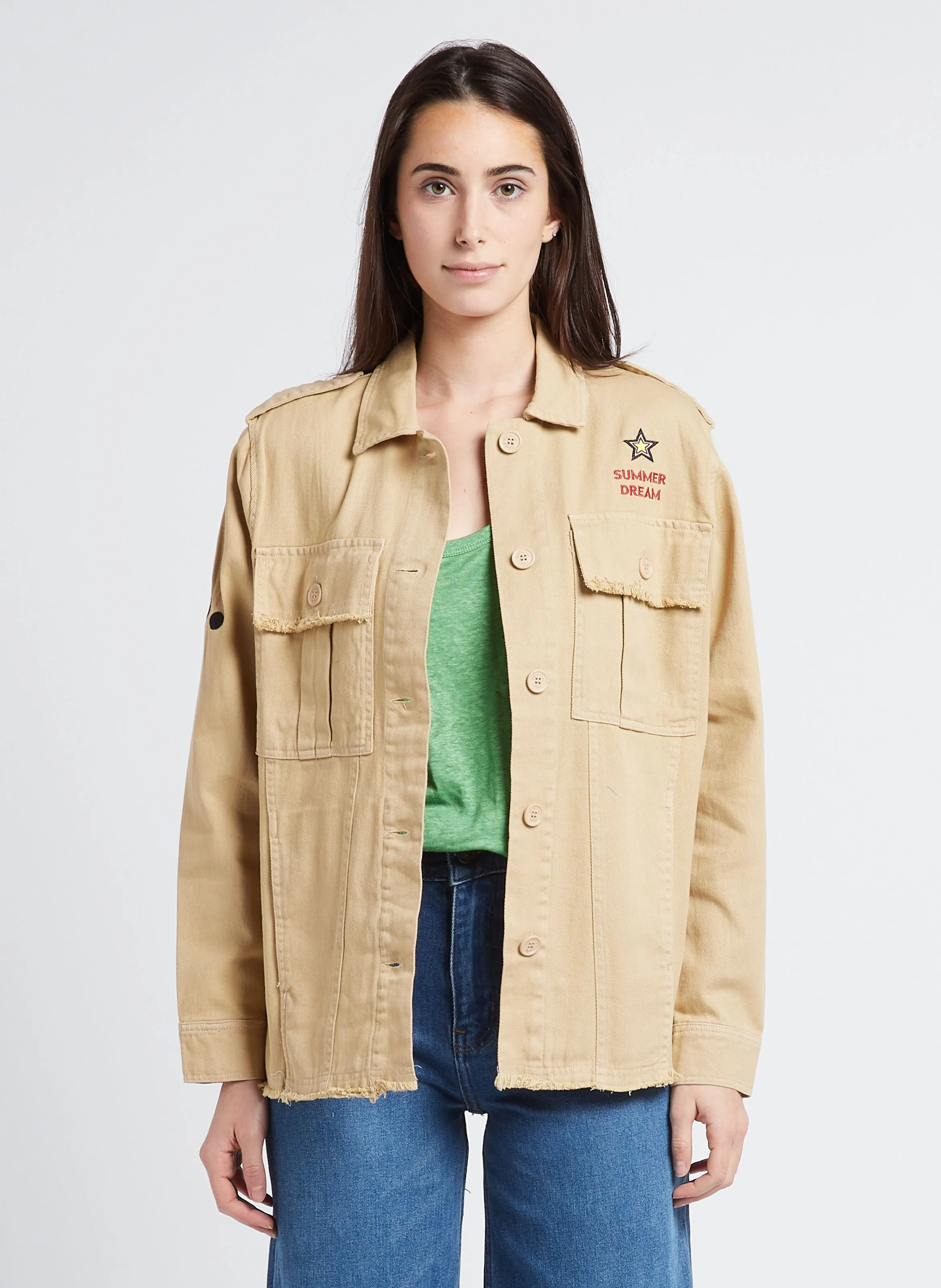 BERENICE VICTORY - Sobrecamisa de algodón bordada en beige