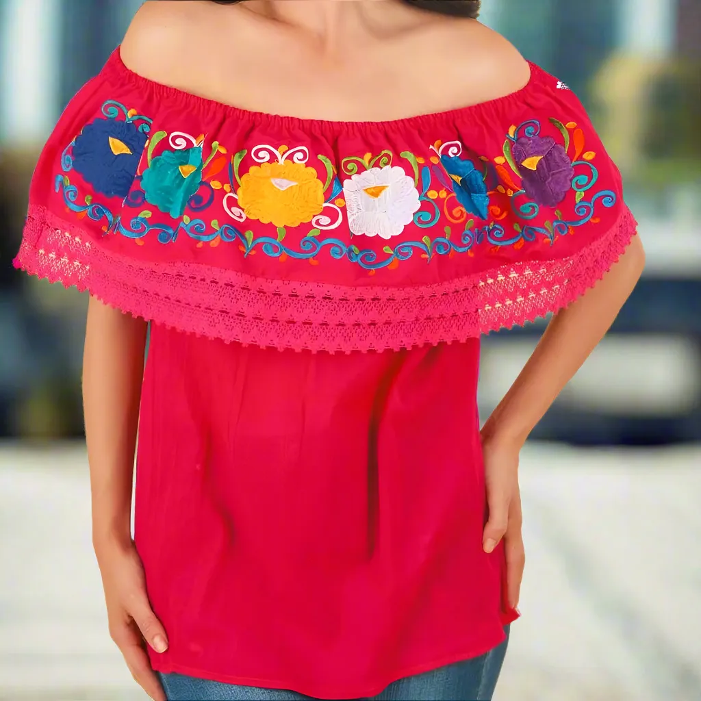 Blusa Bordada TM-77502 Fuchsia Embroidered Blouse