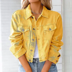 Chaqueta de mezclilla sólida para mujeres manga larga Ming Cardigan Suit Pocket Coat Top