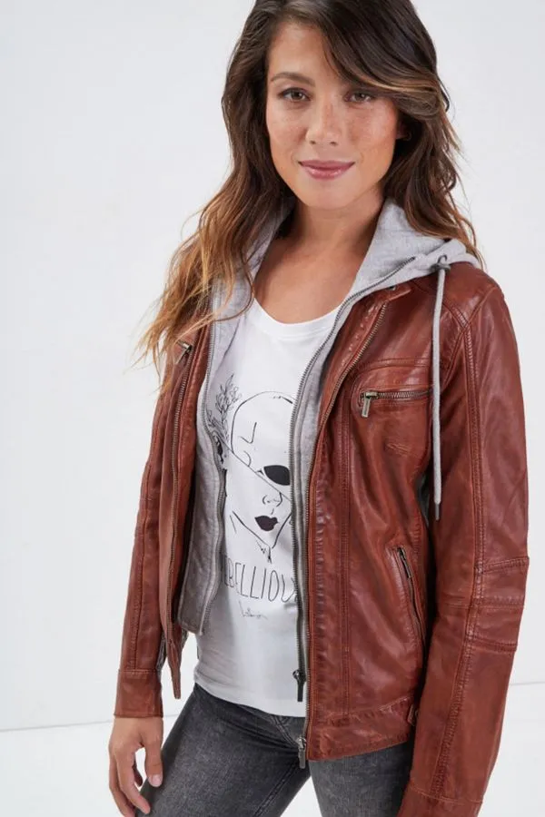 Chaqueta Mujeres Rose Garden Silene Hood Sheep Aosta Cognac