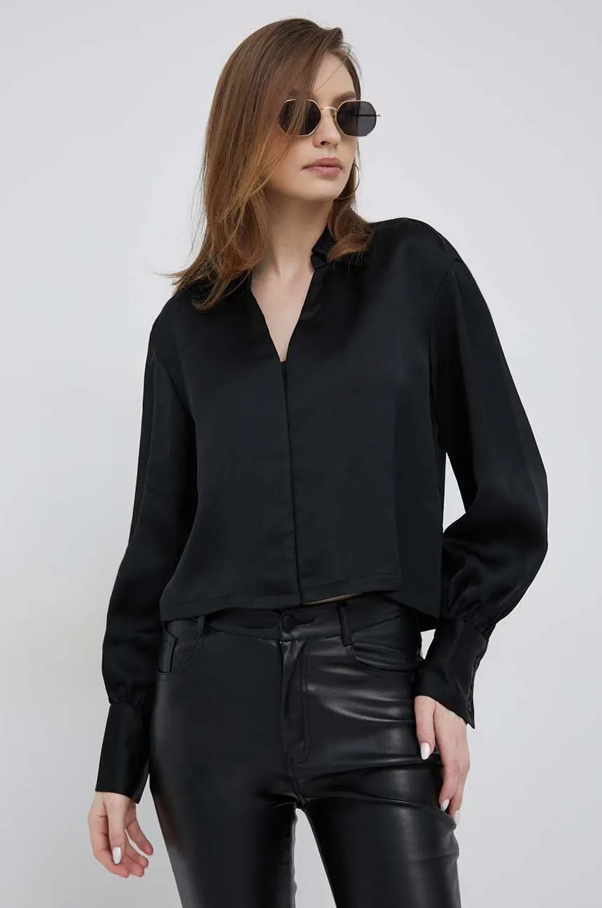 DKNY Split Neck Crop Satin Blouse