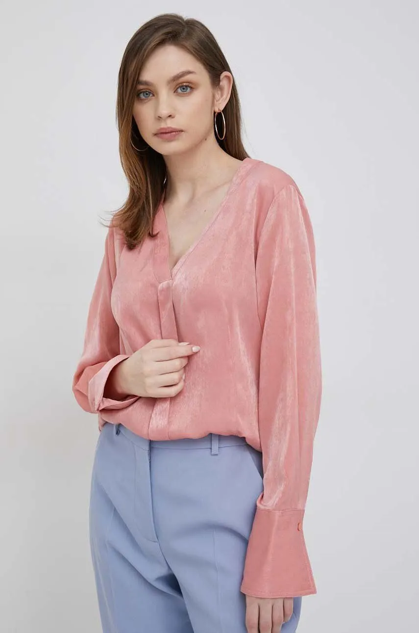DKNY V-Neck Front Pleated Blouse