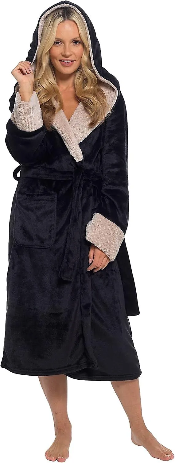 Hooded Fleece Dressing Gown Shimmer Sherpa Bear Hood