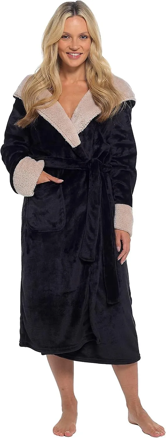 Hooded Fleece Dressing Gown Shimmer Sherpa Bear Hood