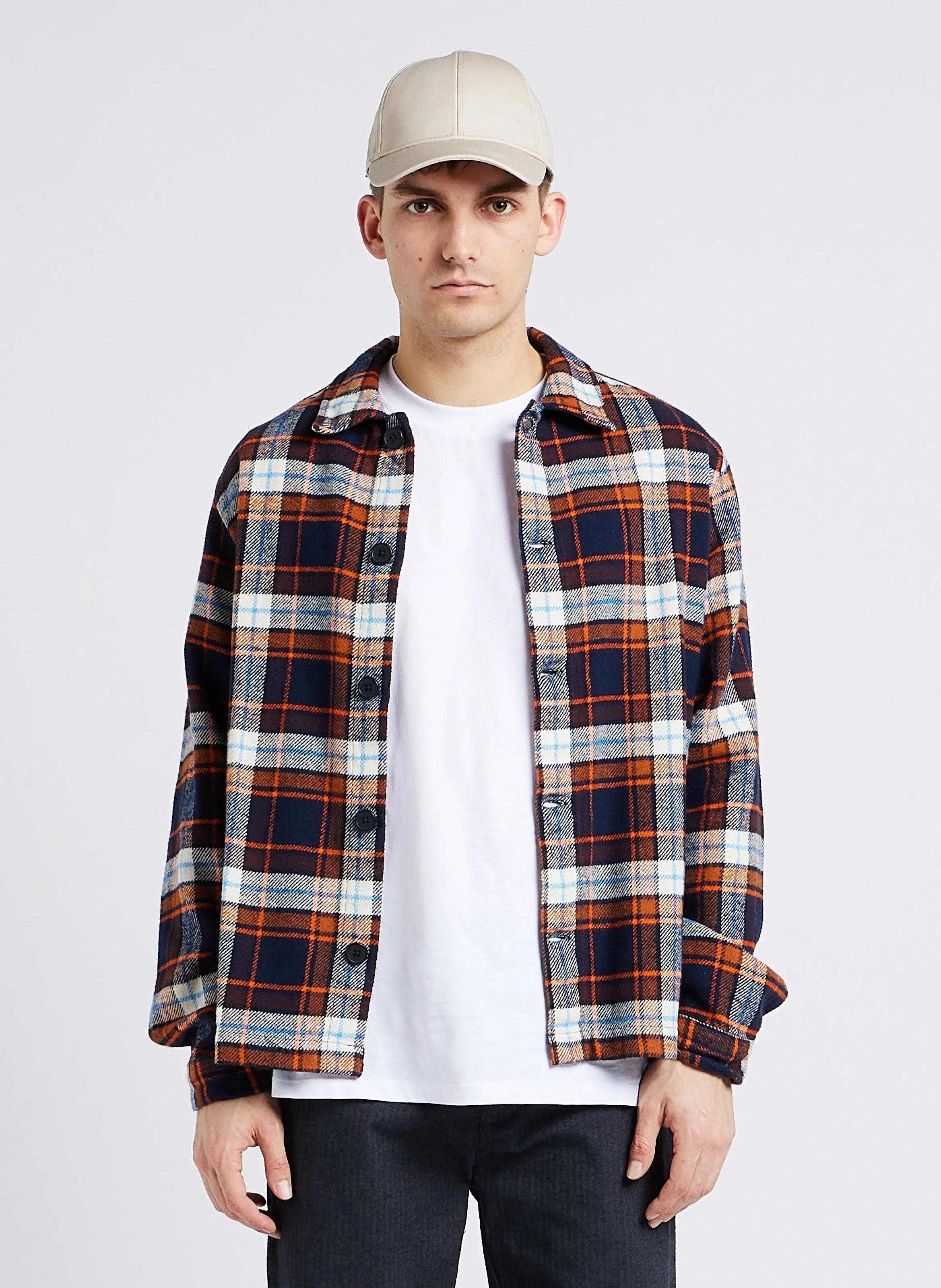 KNOWLEDGE COTTON APPAREL Sobrecamisa de algodón orgánico con cuello clásico en naranja