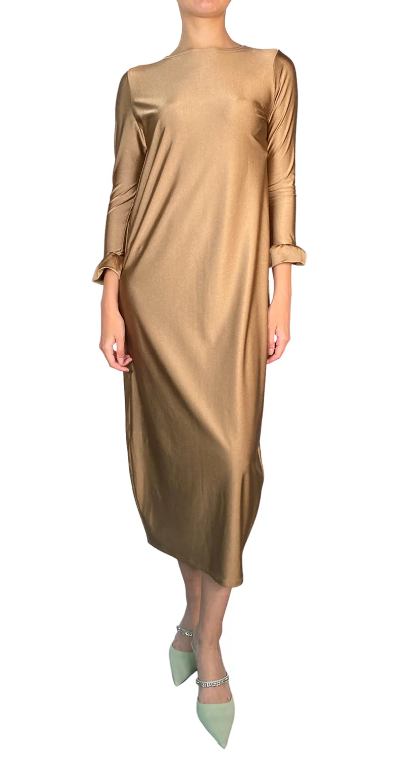 QÜINA Vestido Elasticado Midi Bronce