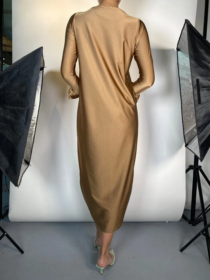 QÜINA Vestido Elasticado Midi Bronce