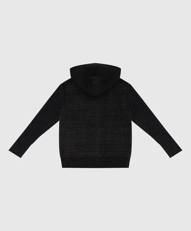 Stefano Ricci Children's dark gray cashmere cardigan with a pattern