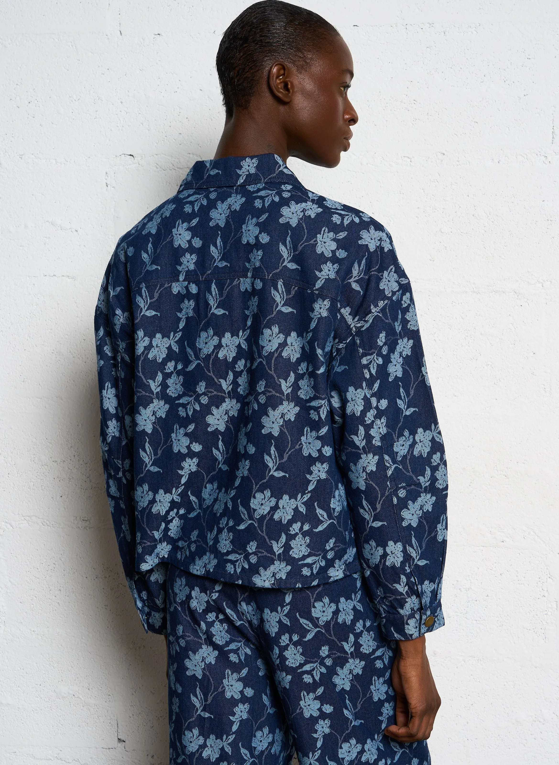 THE KORNER Sobrecamisa recta de mezcla de algodón con cuello clásico en azul