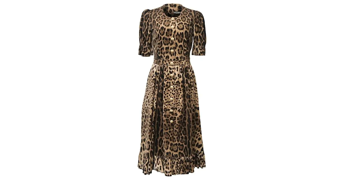 Vestido midi A-line de terciopelo con estampado animal y volantes de Dolce & Gabbana Impresión de pitón 