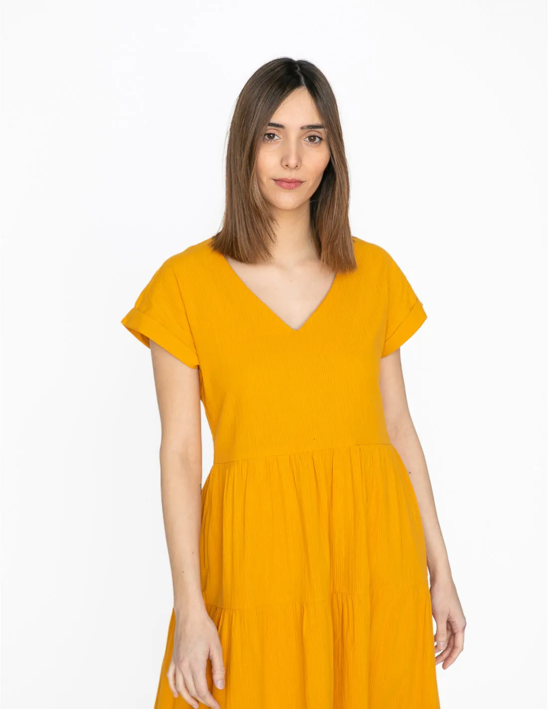 VESTIDO MIDI ALGODON MOSTAZA NICE THINGS