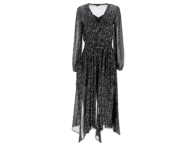 Vestido midi de georgette metalizado fruncido en poliéster negro de Maje Route 