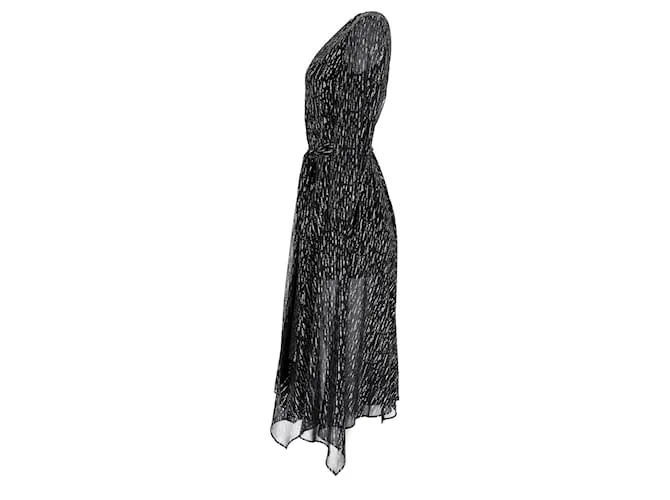 Vestido midi de georgette metalizado fruncido en poliéster negro de Maje Route 
