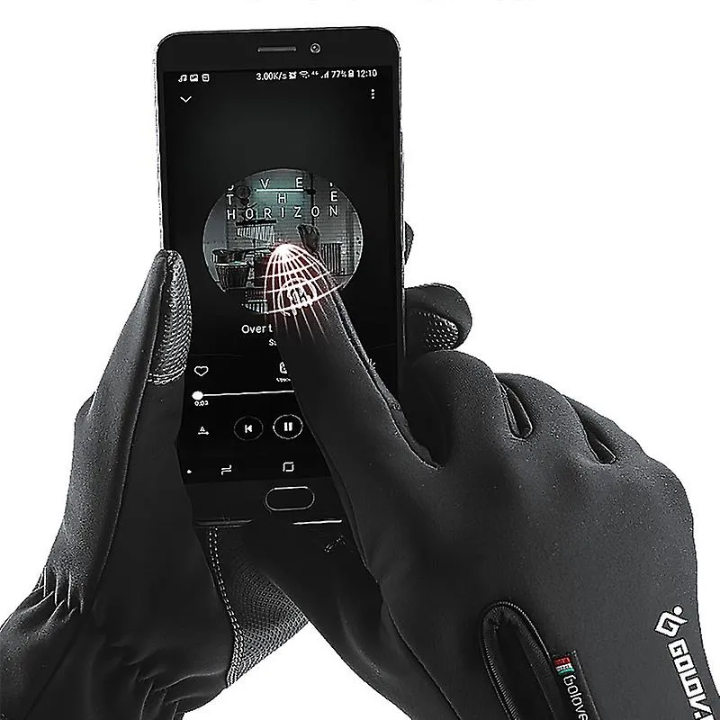 Winter Gloves Full Finger Zipper Touch Screen Unisex Windproof Warm Riding Sport Fleece Lined